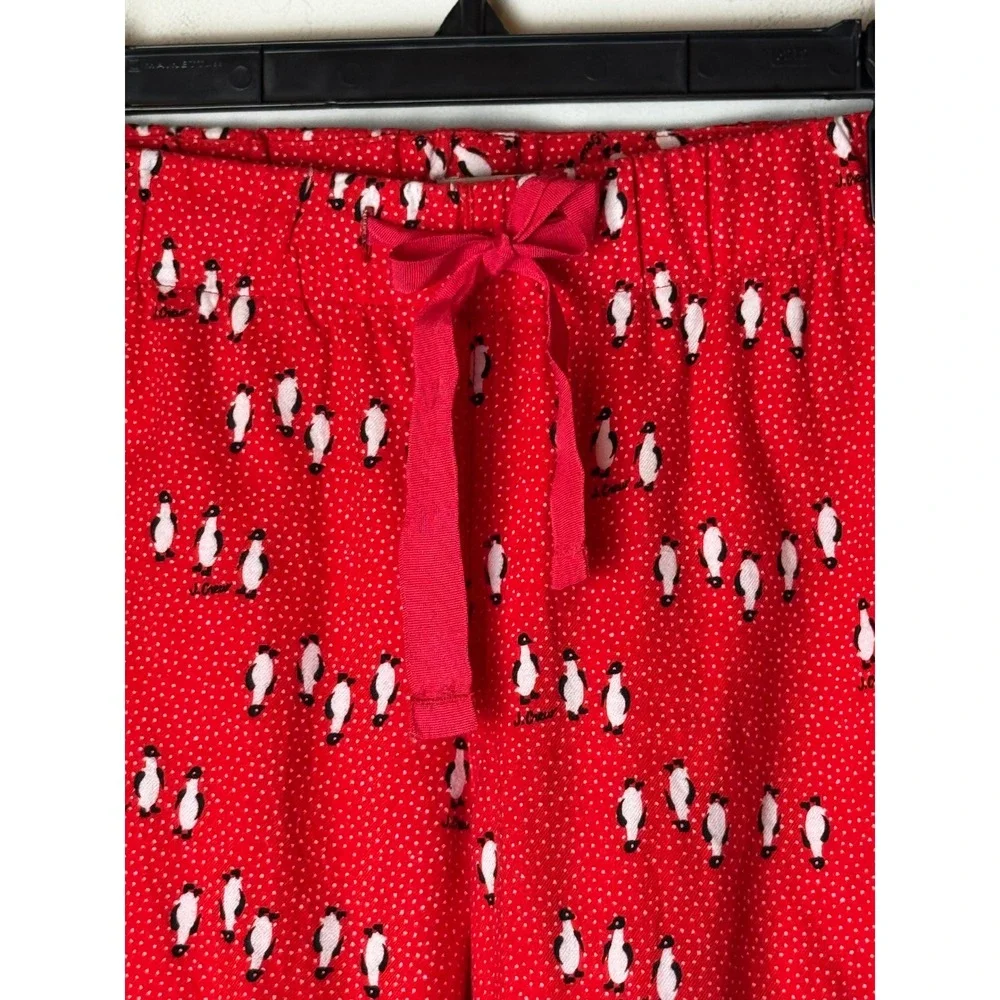 J Crew Pajama Pants Women‎ Medium Red Penguin Print Cotton Drawstring Loungewear